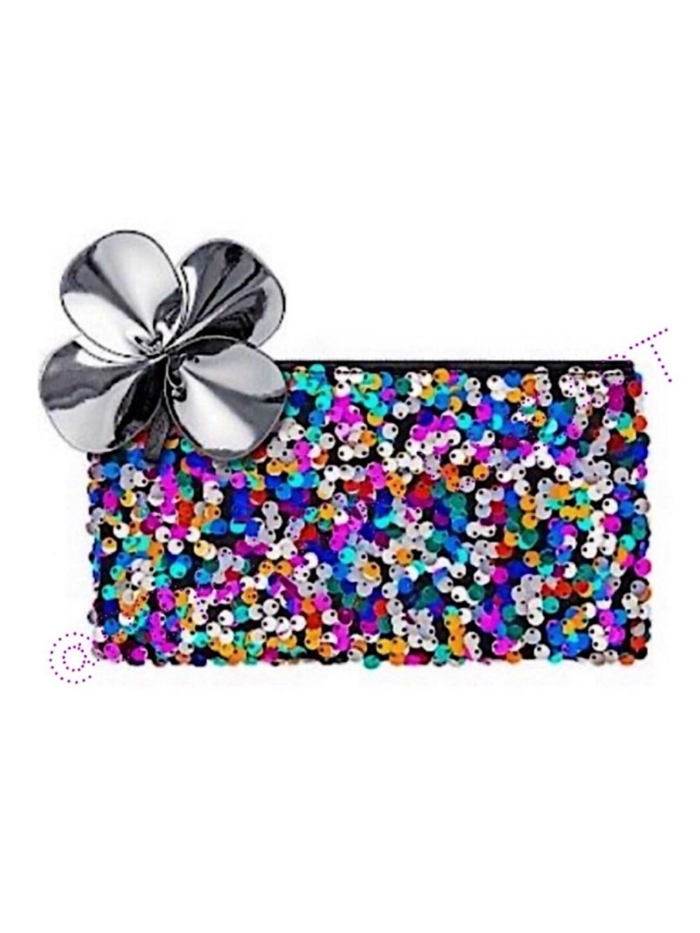 MAC Cosmetics Shiny Pretty Things Makeup Bag with Rainbow Sequins and Flower